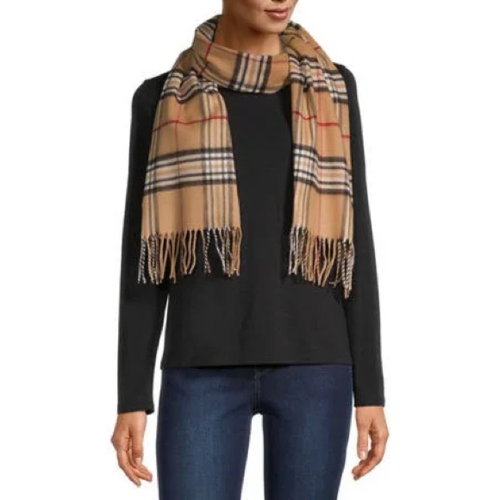 Plaid tan scarf  one size Unisex